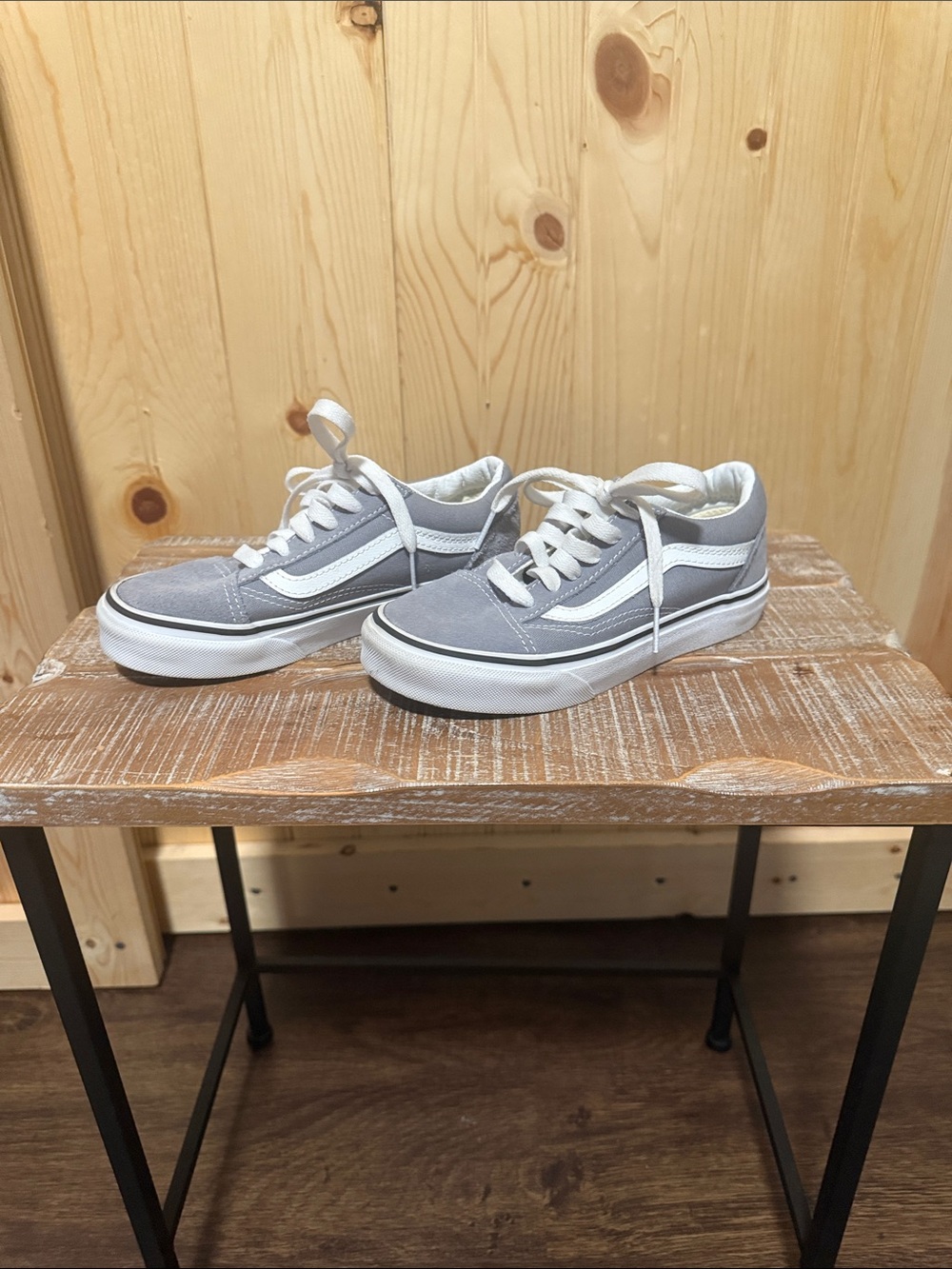 Vans Kids Gray and White Low-Top Skate Sneakers